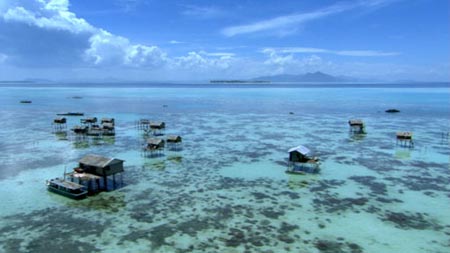 Bajau Luat village in a lagoon, Indonesia